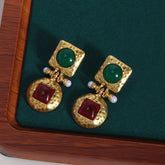 Vintage-Inspired Gold Dangle Earrings with Pearl and Gemstone Accents